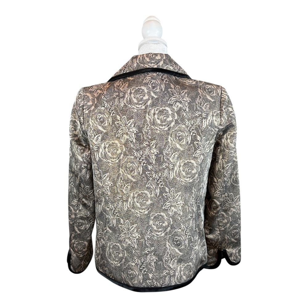 Laura Ashley Petite Blazer PM Metallic Floral Brocade Satin Trim Evening Jacket - Picture 2 of 13